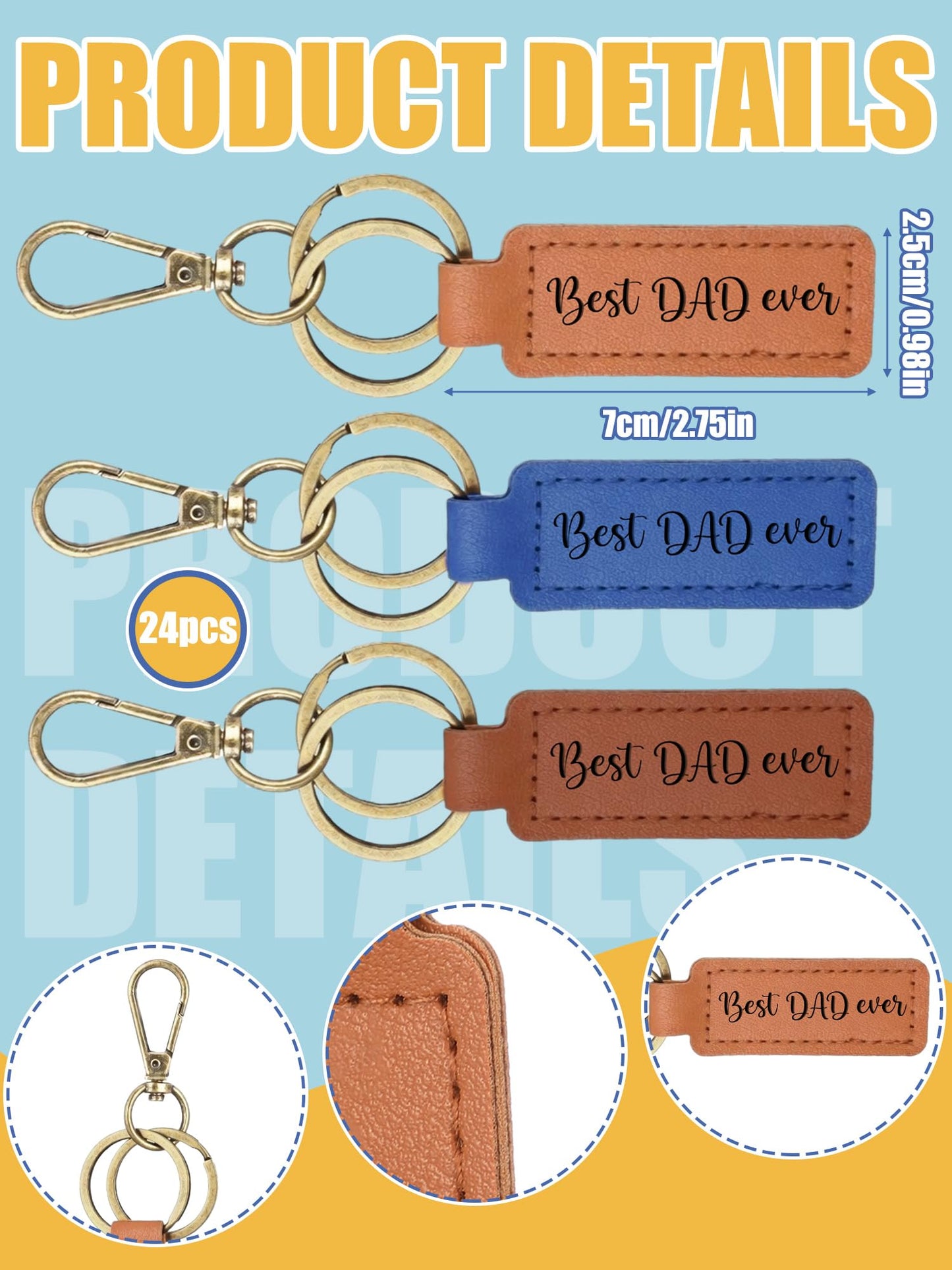 Junkin 24 Pcs Father's Day Dad Gift Bulk Retro PU Leather Keychains Best Dad Ever Gift for Men's Party Favors Husband New Dad