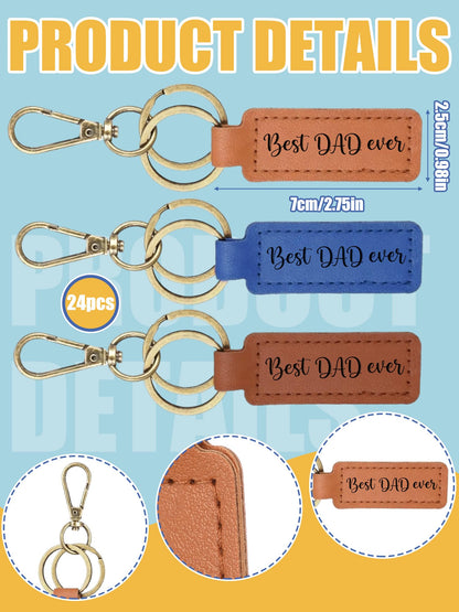 Junkin 24 Pcs Father's Day Dad Gift Bulk Retro PU Leather Keychains Best Dad Ever Gift for Men's Party Favors Husband New Dad