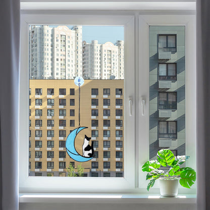 Black and White Tuxedo Cat Memorial Gifts - Handmade Stained Glass Suncatcher Window Hanging, Cat Loss Sympathy Gift for Owners