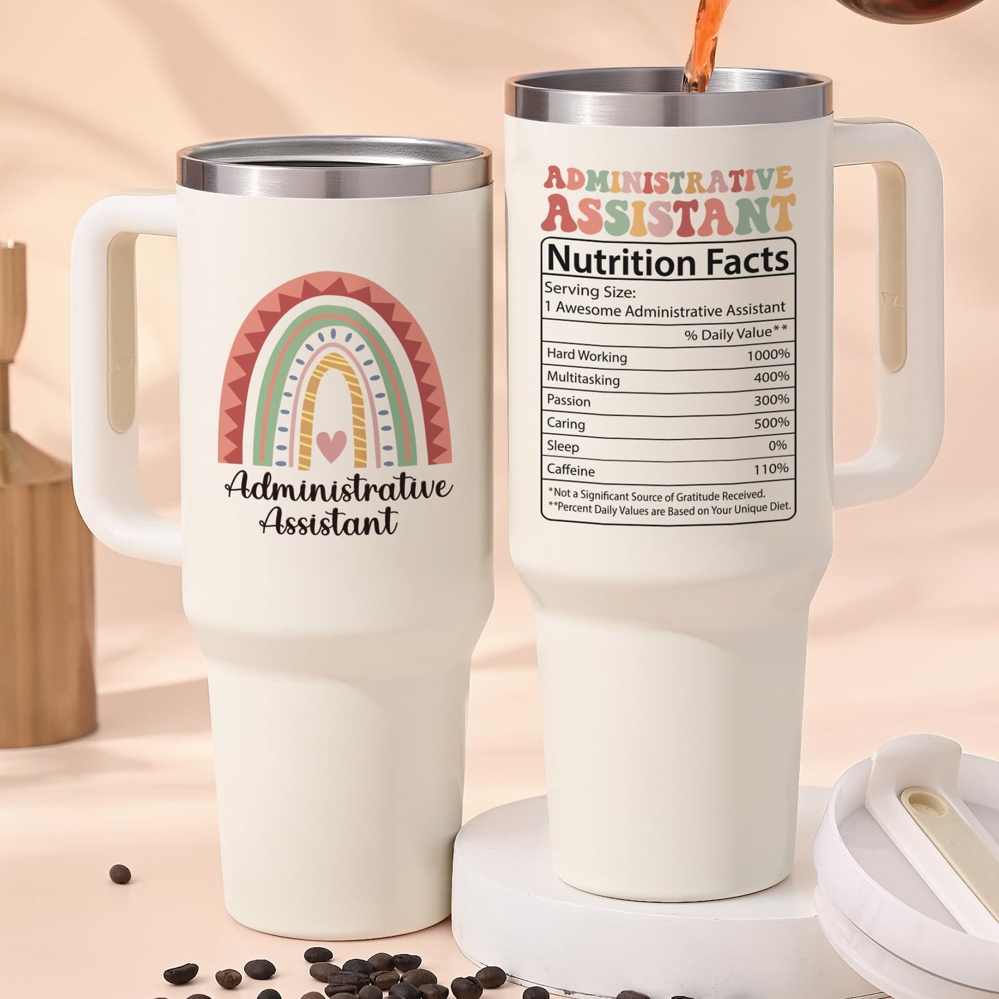Lifecapido Administrative Professional Day Gifts, Administrative Assistant 40oz Tumbler with Handle, Administrative Assistant Gifts, Birthday Gift for Women Administrative Assistant, Creamy