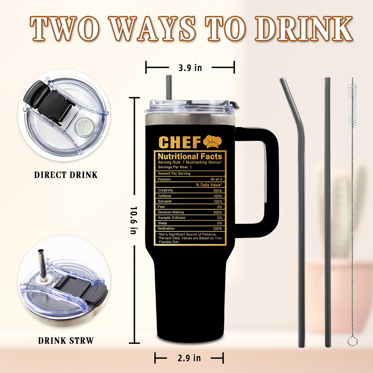 DUUV Chef Theme Insulated Tumbler 40oz, Chef Cup Gifts for Man Women, Chefs Tumbler for Cooking Lovers Home Cooks, Cooking Gifts for Chefs Leakproof, Birthday Ideal Gift for Culinary Students, 1 Pack