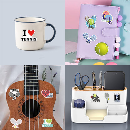 57PCS Tennis Stickers,Motivational Sport Water Bottle Stickers,Ball Team Gifts for Sports Lovers,Teens and Adults Ball Party Favors, Tennis Decorations