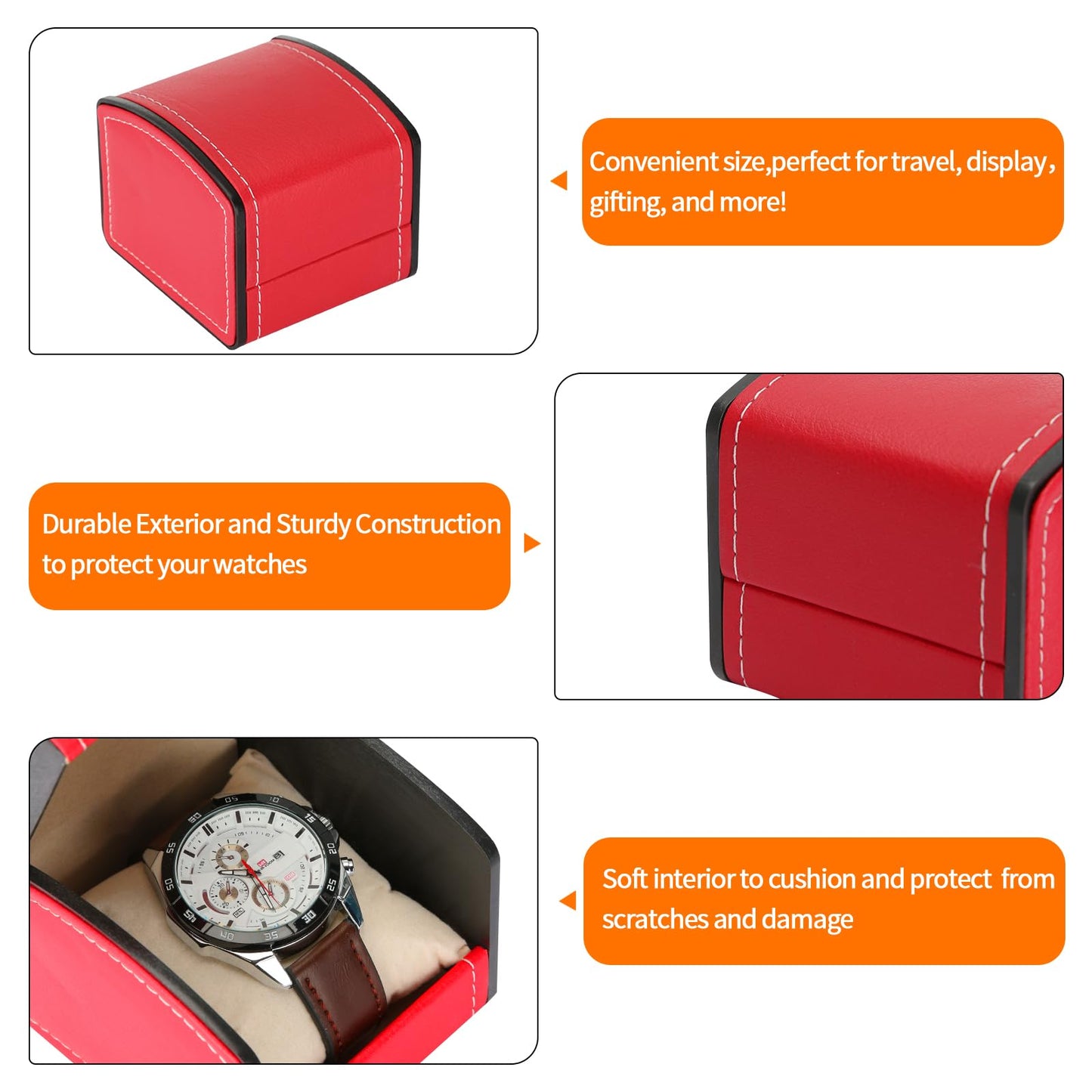 Luxury Single Watch Gift Box with Removable Pillow, PU Leather Single Watch Case Wristwatch Jewelry Storage Display Holder Cases for Men and Women (Red)