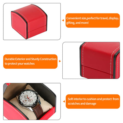 Luxury Single Watch Gift Box with Removable Pillow, PU Leather Single Watch Case Wristwatch Jewelry Storage Display Holder Cases for Men and Women (Red)