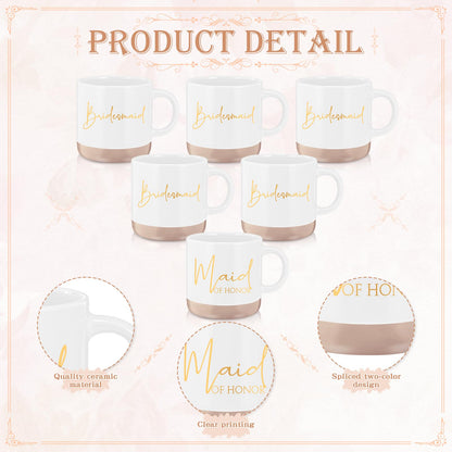 Didaey 42 Pcs 6 Sets Wedding Favors Bridesmaid Proposal Gifts Maid of Honor Ceramic Coffee Cups Cosmetic Makeup Bags Invited Cards Scrunchies Knotted Bracelets Jewelry Bags Hair Claw Clips(Champagne)