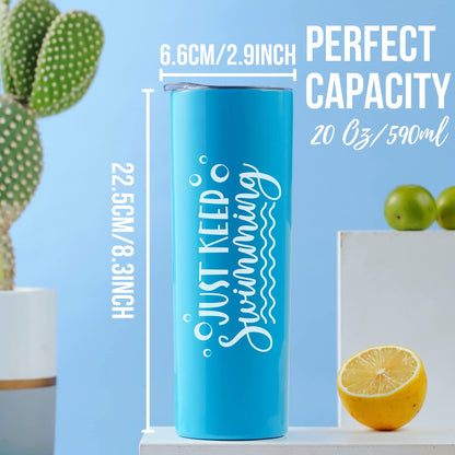 Onebttl Swimming Gifts, Swimmer Stainless Steel 20oz Skinny Tumbler for Women, Men, Teen Girls, Teammate, Coach, Blue - Just Keep Swimming