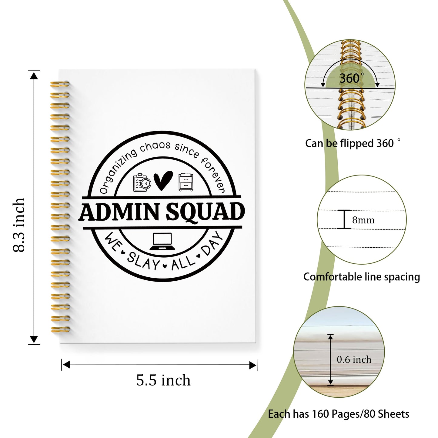 Admin Squad Office Glitter Spiral Notebook, Administrative Assistant Gifts Journal, School Administrator Staff Hardcover Notebook Journal for Writing Note Taking, 5.5x8.3 Inch