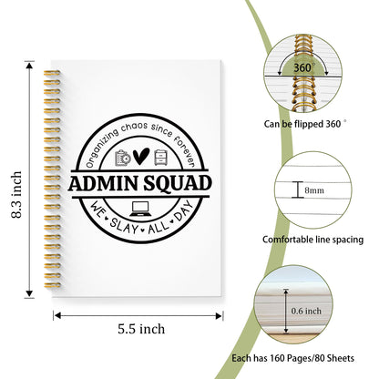 Admin Squad Office Glitter Spiral Notebook, Administrative Assistant Gifts Journal, School Administrator Staff Hardcover Notebook Journal for Writing Note Taking, 5.5x8.3 Inch