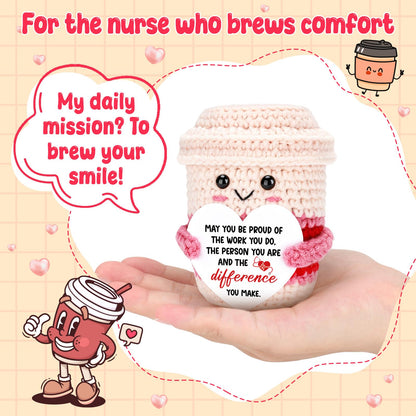 Nurse Week Gifts for Women Female Nurse Appreciation Practitioner RN Nurses Gift 2026 Nursing School Graduation Gifts for Student Preceptor Handmade Crochet Pink Coffee Mug for Mom Sister Friend
