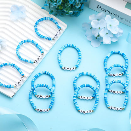Tondiamo 24 Pcs Swim Bracelet Gifts Bulk, Swimmer clay beaded bracelet Charm Gifts for Teen Swim Accessories for Team Coach Teen Swimmer Team Kids Party Favors