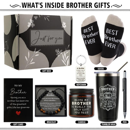 Brother Gifts for Men Christmas Gift Unique Gifts for Brother Including Tumbler Keychain Socks Pen Bracelet Gift Card for Birthday Christmas