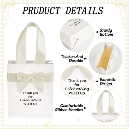 50 Pcs Wedding Gift Bags for Guests Bulk with Bow Ribbon Handles 6.2x7.2x2.5 Inch Wedding Favor Bag Thank You Gift Bags for Party Favor Bridesmaid Bags Bridal Shower Valentine Birthday Supplies(Beige)