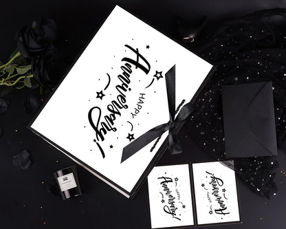 JWSCYSY 12.6" Large White and Metallic Black Happy Anniversary Paper Bag