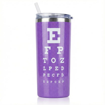 Optometry Technician Gifts for Women Snellen Chart Water Bottle or Coffee Tumbler Cup with Lid 0195