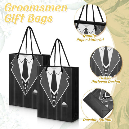 Bokon 72 Pcs Groomsmen Gifts for Men Stainless Steel Tuxedo Flask Groomsmen Gauge Glasses Poker Bottle Opener Groomsman Gift Bag Sunglasses with Cards for Wedding Bachelor Party Favors
