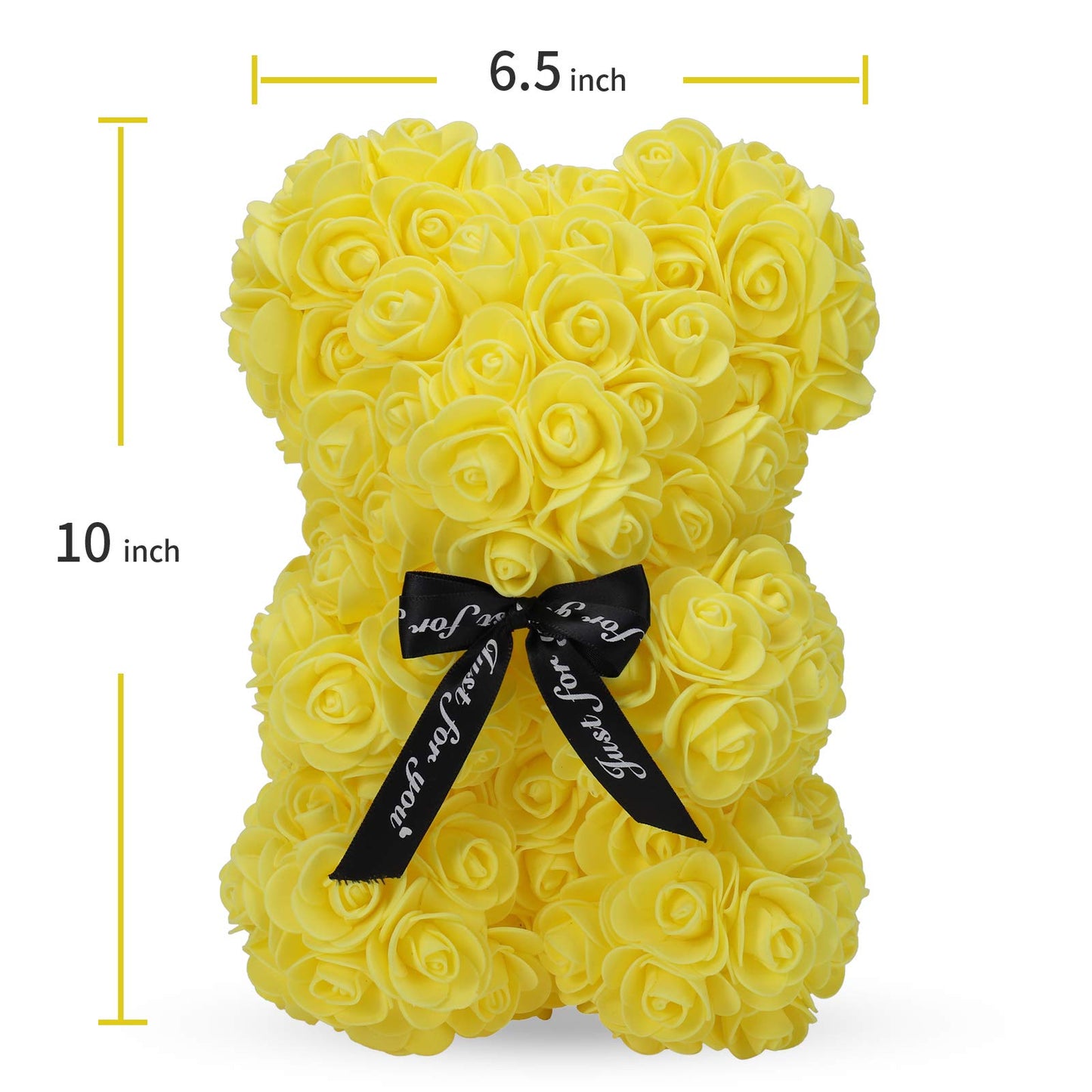 LINKLO Rose Bear Rose Teddy Bear -10 inch Artificial Rose Flower Bear, Gift for Wedding, Mothers Day and Anniversary, Including Transparent Gift Box (Yellow)