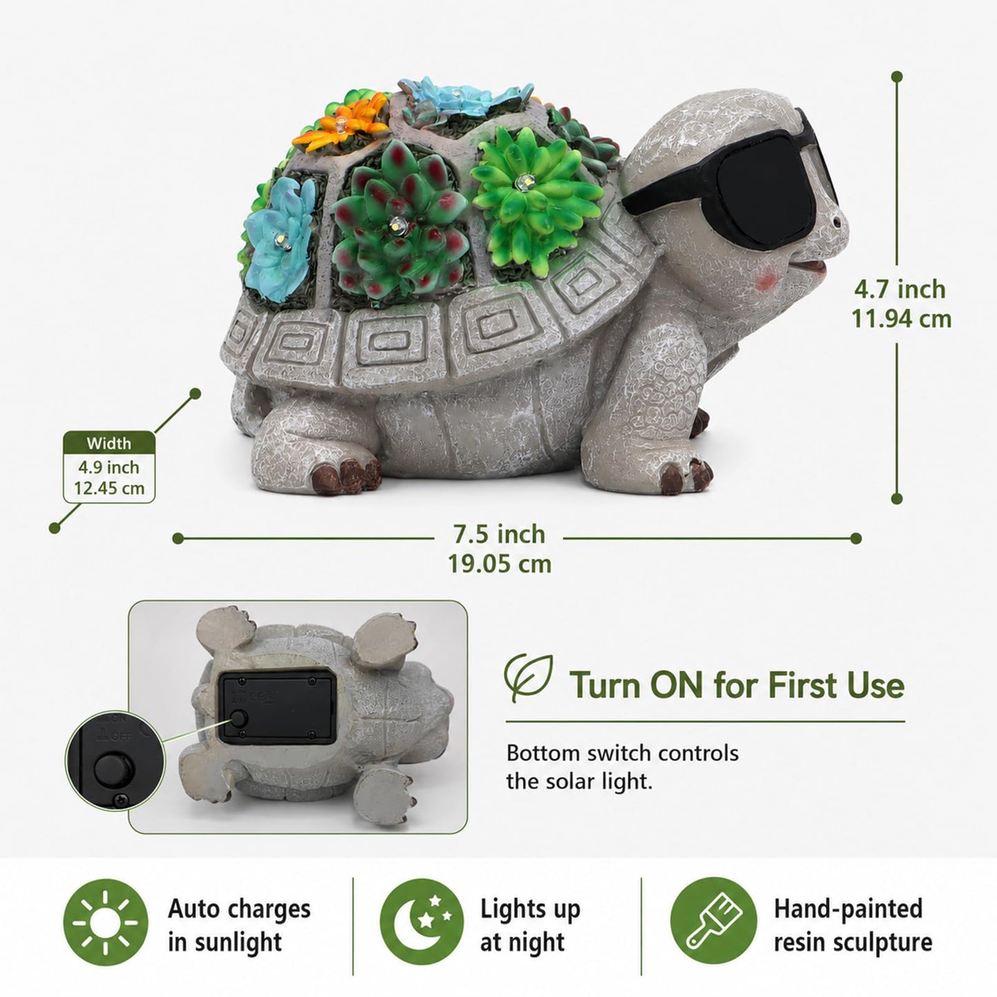 Unique Solar Garden Turtle Statue with I Love You LED Sunglasses and Succulent LED Lights, Lawn Decor Tortoise Figurine for Patio, Balcony Yard Ornament for Mom, Women & Grandma