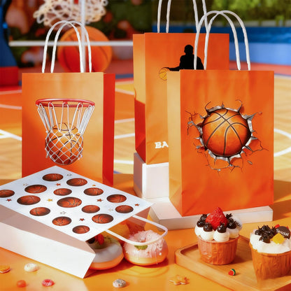 Kiooaci 24 Pcs Basketball Gift Bags, Basketball Paper Goodie Treat Candy Party Favor Bags with handle for Team Birthday Theme Party Supplies