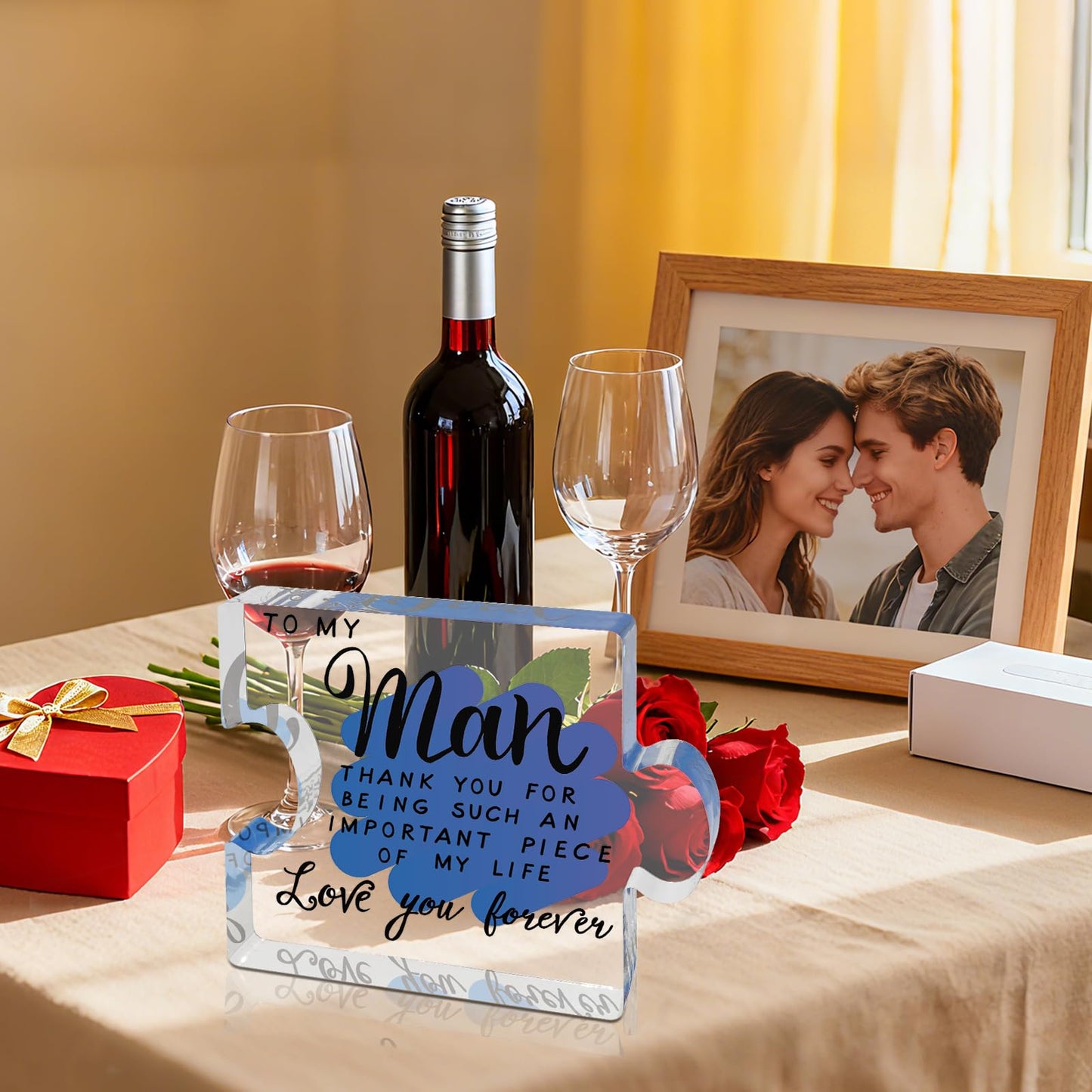 Valentines Day Gifts for Him,Gifts for Boyfriend,Boyfriend Christmas gifts, I Love You Gifts for Him,Birthday Gifts for Boyfriend Husband Fiance, To My Man Puzzle Acrylic Block, Present for Men's Thanksgiving Christmas Valentine's Day Birthday Wedding