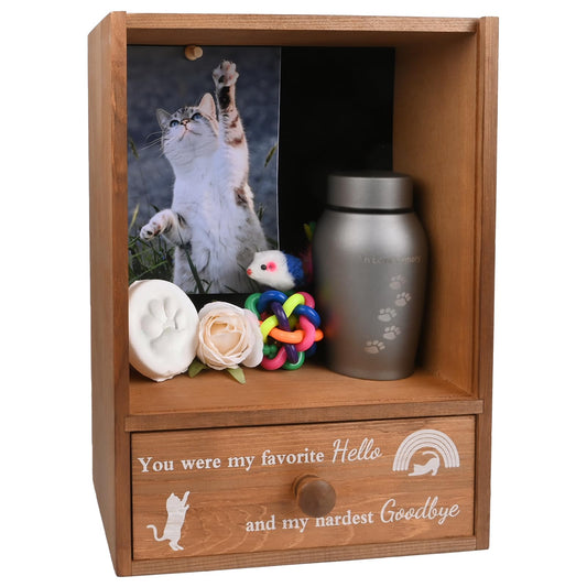 Pet Memorial Shadow Box Keepsake 9.25x13 Cat Memorial Gifts for Loss of Cat Death Sympathy and Remembrance Gift Large Pet Picture Frame Display Case with Deep Rainbow Bridge Drawer