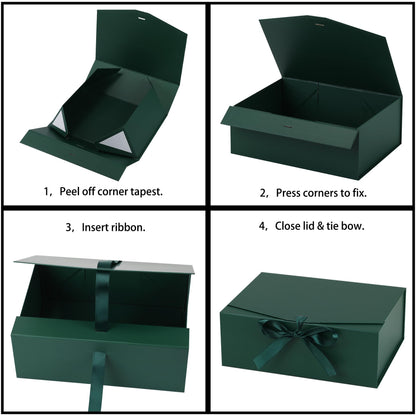 STOBOCTER Gift Box,8x8x4 Gift Boxes with Lids for Presents,Green Magnetic Gift Box for Wrapping,Birthday, Wedding, Bridesmaid Proposal, Christmas,Includes Ribbon,Card