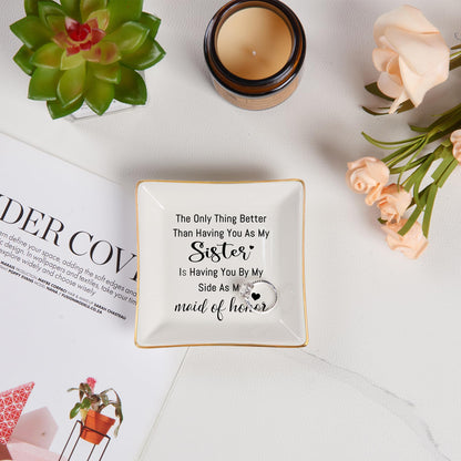 Piudee Bridesmaid Gifts Maid of Honor Proposal Gift Jewelry Dish Trinket Ring Tray - The Only Thing Better ... As My Maid of Honor, Wedding Day Party Gifts for Matron of Honor from Bride