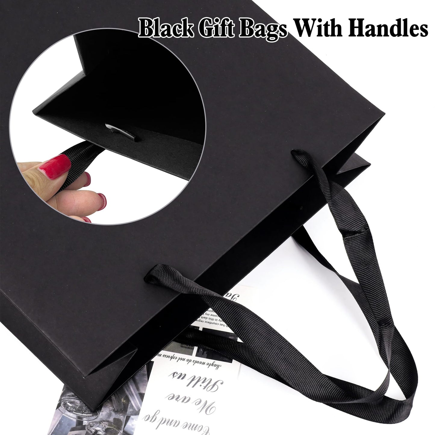 Assorted Sizes Black Gift Bags with Ribbon Handles Kraft Paper Shopping Bags with Tissue Paper for Party Business Wedding Birthday Graduation Fathers Day (Black 6, 9 , 12.6 Inches, 6 Inches, 9 Inches, 12.6 Inches)