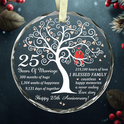 25th Wedding Anniversary Ornament - Gift for 25th Anniversary - Silver Anniversary - 25 Years of Marrige Gift Idea for Couple - Happy 15th Anniversary Glass Ornaments - Gifts for Wife, Husband