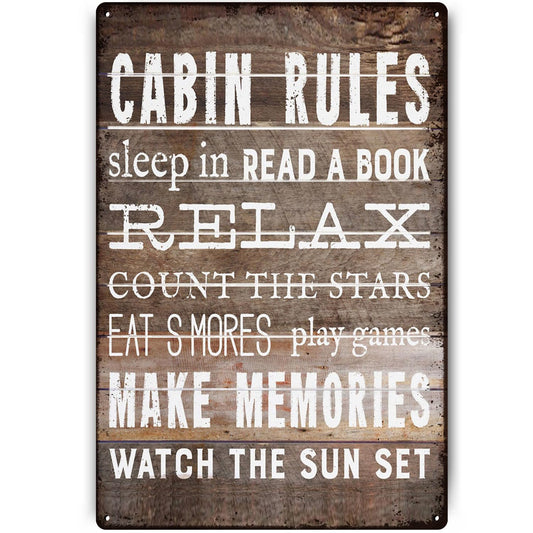 Znzd Cabin Rules Vintage Tin Signs Decor,Gifts for Cabin Owners,Housewarming Gifts,Funny Cabin Themed Metal Signs for Home Lake Cabin Wall Art Decor,8x12 Inch