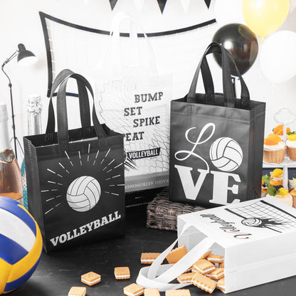 Wesnoy 48 PCS Volleyball Gift Bags Bulk Reusable Non Woven Volleyball Snack Party Favors Tote Treat Goodie Candy Bags with Handle for Team Sports Theme Birthday Party 9.84 x 7.87 inch
