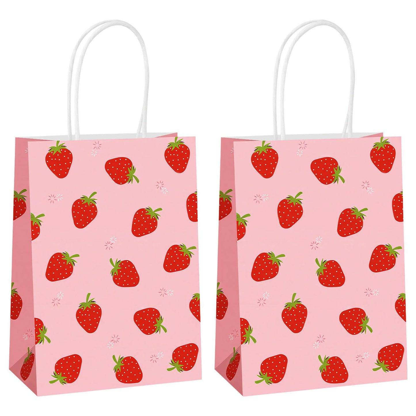 Hxezoc 12 Pieces Strawberry Gift Bags with Handle, Paper Treat Candy Bag Strawberry Party Favor Bags for Strawberry Theme Sweet Birthday Party Decoration Supplies
