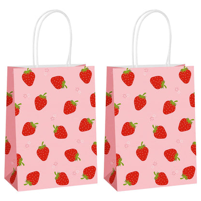 Hxezoc 12 Pieces Strawberry Gift Bags with Handle, Paper Treat Candy Bag Strawberry Party Favor Bags for Strawberry Theme Sweet Birthday Party Decoration Supplies
