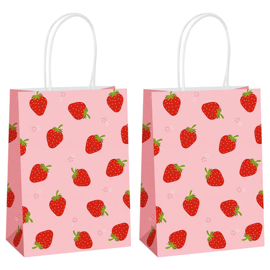 Hxezoc 12 Pieces Strawberry Gift Bags with Handle, Paper Treat Candy Bag Strawberry Party Favor Bags for Strawberry Theme Sweet Birthday Party Decoration Supplies