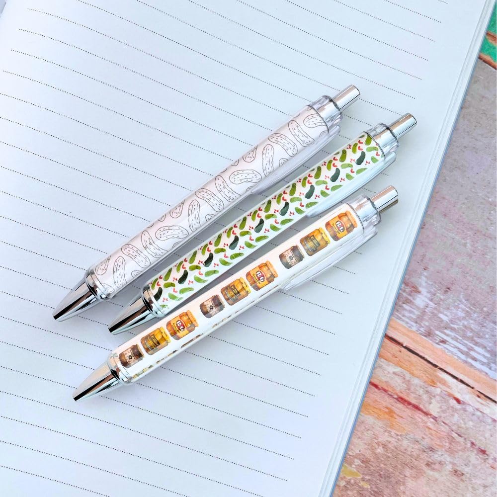 Pickle Pens 6PC Writing Pen Set for Pickle Lovers Stuff Things Present Themed Gifts Merchandise School Supply Home Office Stationery Employee Coworkers Graduation Birthday Party Bag Favors