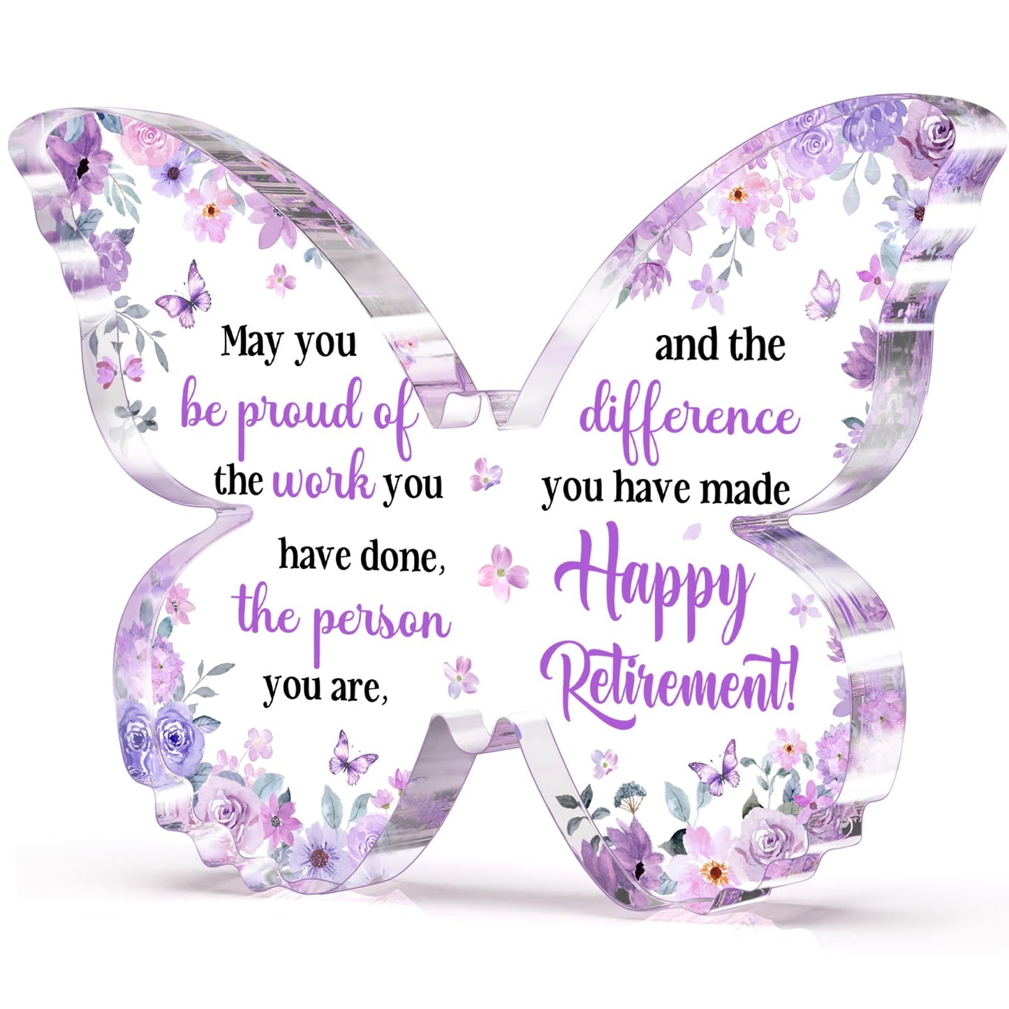 Unique Retirement Gift for Woman Men 2026, 5x3.8x0.5 Inch Purple Butterfly Acrylic Plaque Decor with Warm Words, Best Retirement Gifts for Coworker Teacher Friend Nurse Boss