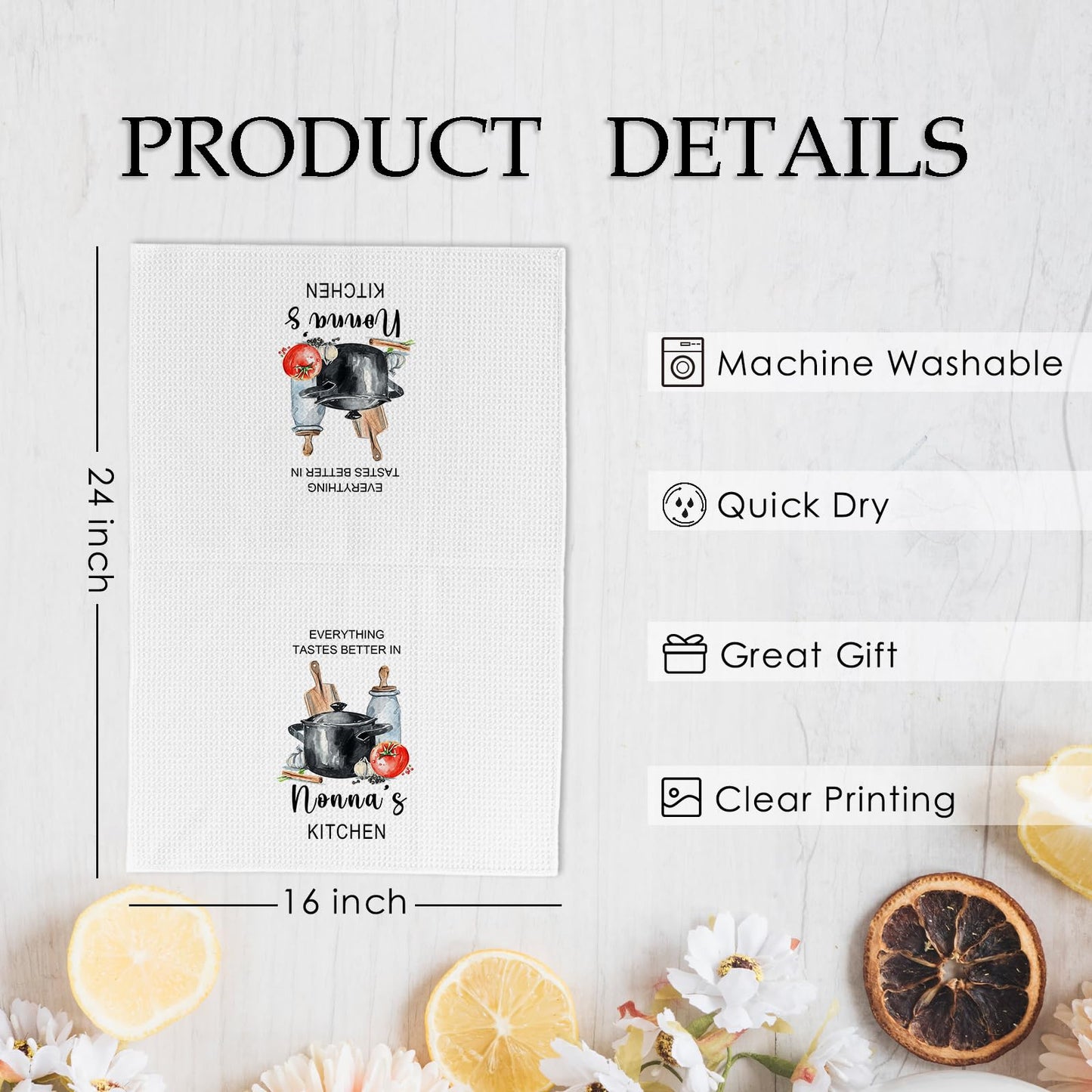Nonna Gifts Kitchen Towels, Gifts for Nonni Grandma from Grandkids, Everything Tastes Better in Nonna's Kitchen Decorative Hand Tea Towels for Kitchen, 16x24 Inches