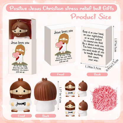 Wettarn 30 Sets Jesus Loves You Gifts Jesus Figures Stress Balls with Support Boxes for Christian Religious Church Stuffers Faith Desk Decor Christmas Valentines Day Party Favors