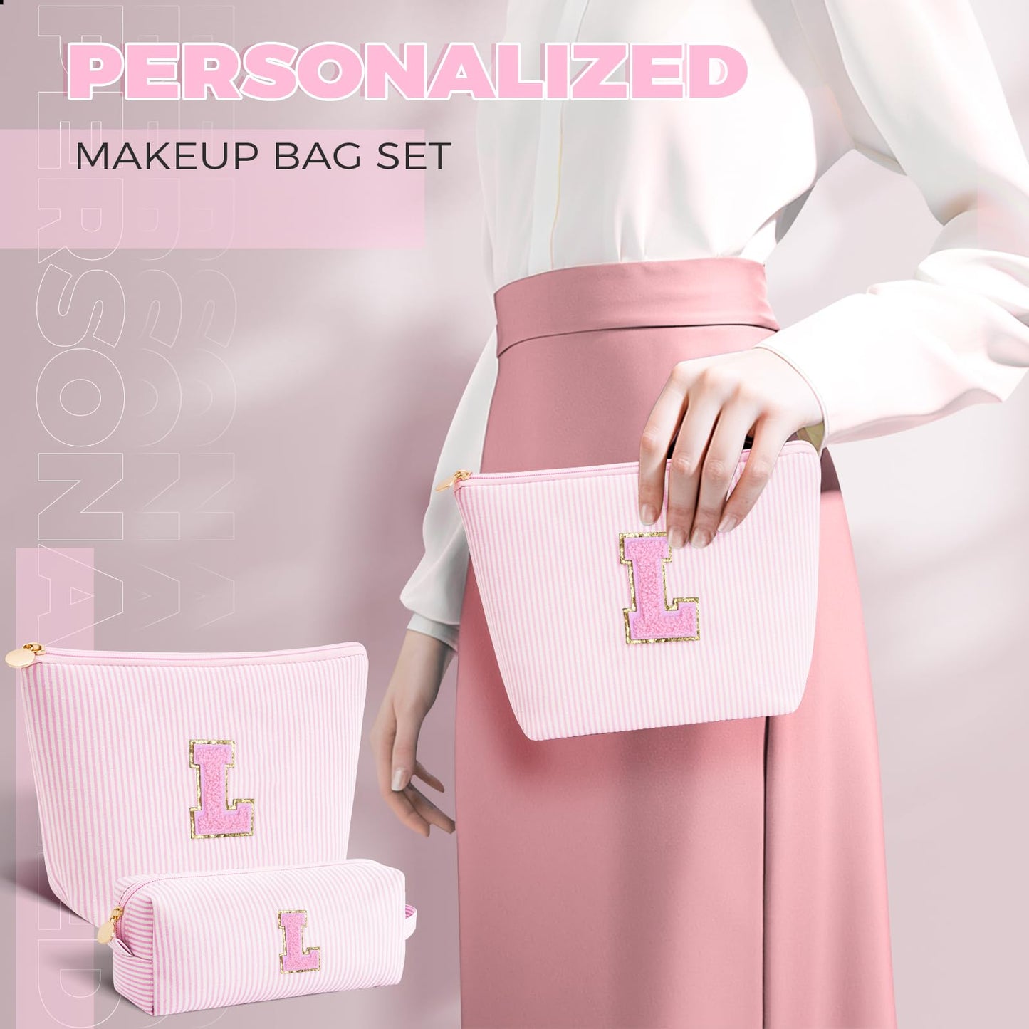Birthday Gift for Kids Teen Girls | Dance Recital Gifts for Girls | Cosmetic Bag Daughter Sister Gifts Birthday for Women Teacher Preppy Makeup Bag - Pink,L