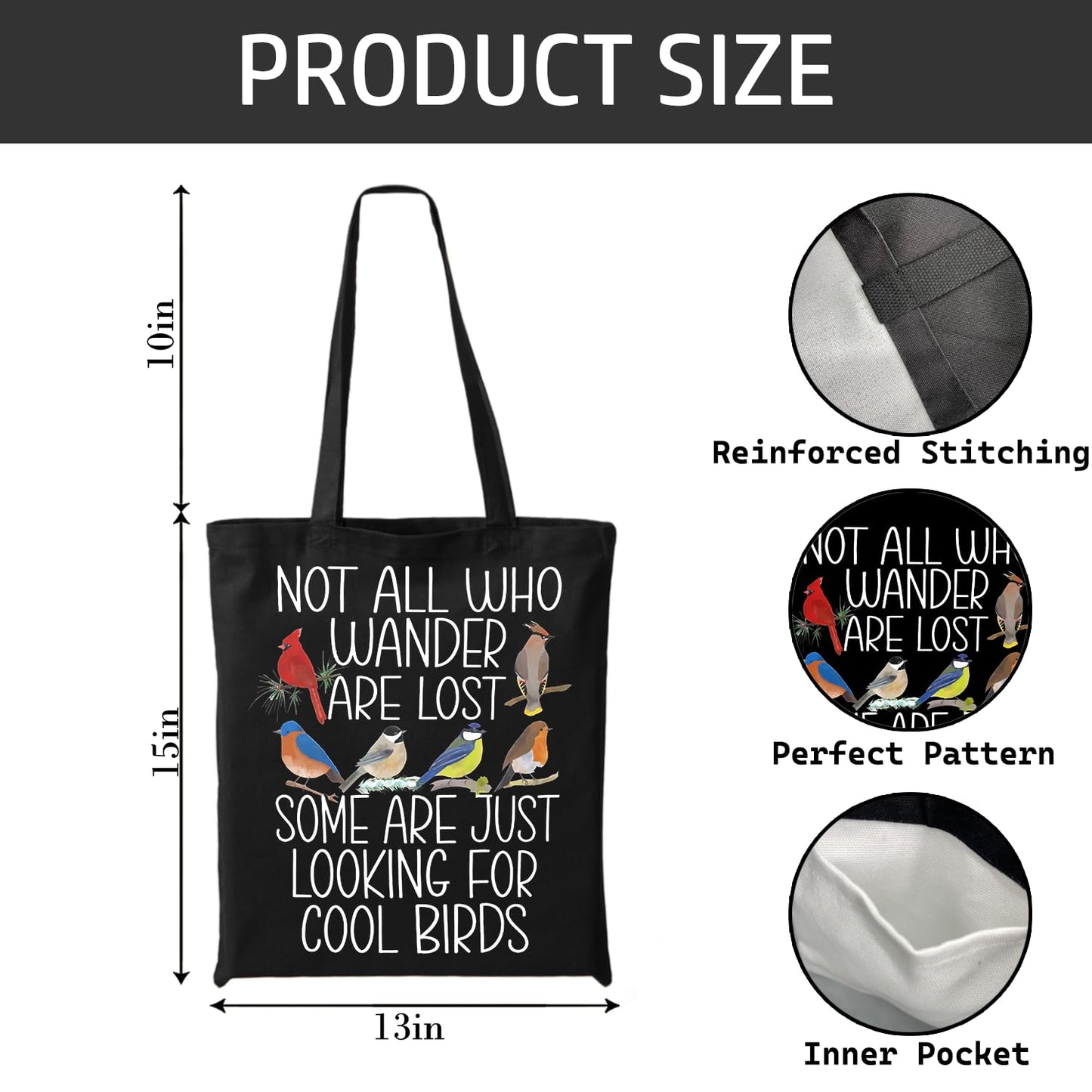 Chicimln Bird Lover Watcher Gifts For Women Canvas Tote Bags,Easily Distracted by Birds Reusable Grocery Shopping Bags