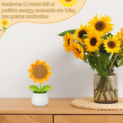 Crochet Flowers Sunflower for Home Office Desk Decor, Funny Crochet Sunflower Gifts for Women Teacher Mom Birthday Gifts for Women Her Wife Coworker Friends