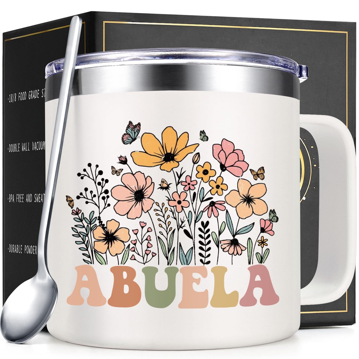 Lifecapido Abuela Gifts, Abuela 14oz Insulated Coffee Mug, Grandma Christmas Birthday Mothers Day Gifts for Abuela Grandma Grandmother, Creamy