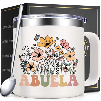 Lifecapido Abuela Gifts, Abuela 14oz Insulated Coffee Mug, Grandma Christmas Birthday Mothers Day Gifts for Abuela Grandma Grandmother, Creamy