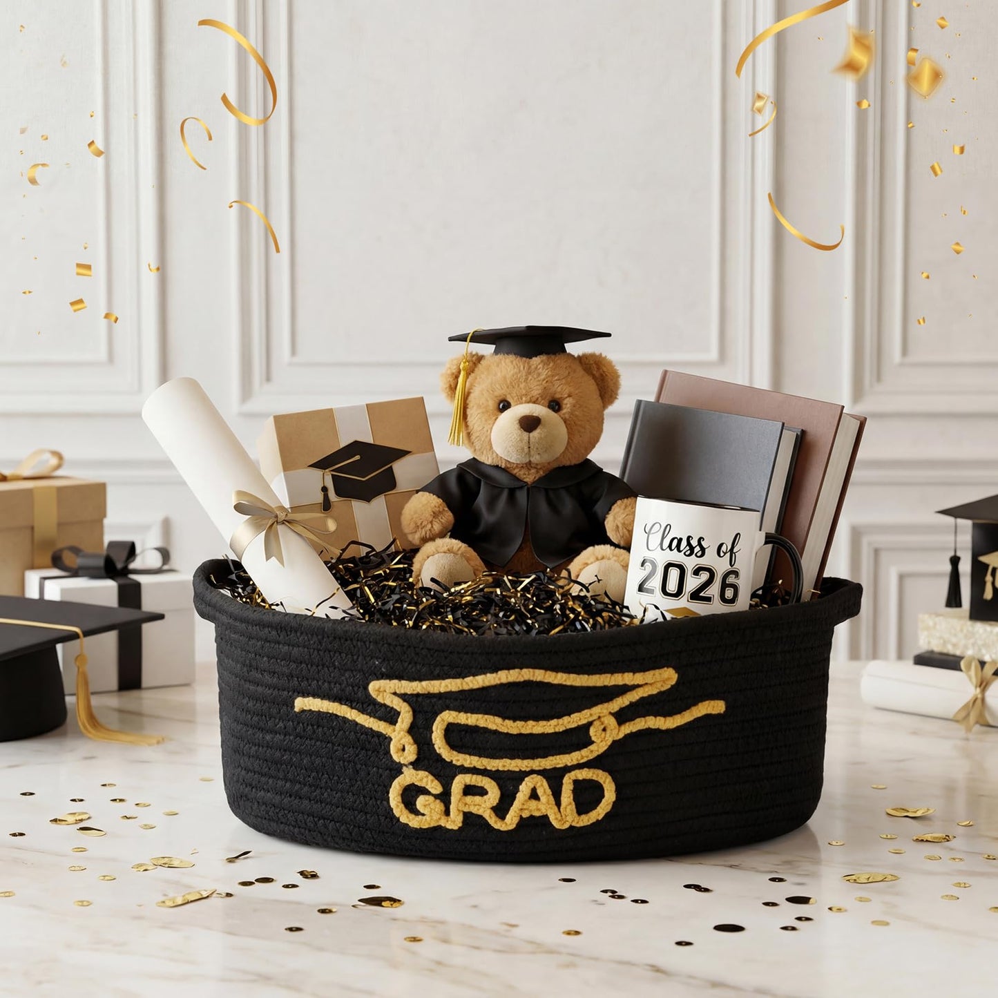 Colingmill 2 Pack 2026 Graduation Empty Gift Basket 14''x10''x5.5'' Woven Rope Basket Empty to Fill with Bag, Ribbon, Card, Tassel, DIY Congrat Gift for Class of 2026 Nurses Week