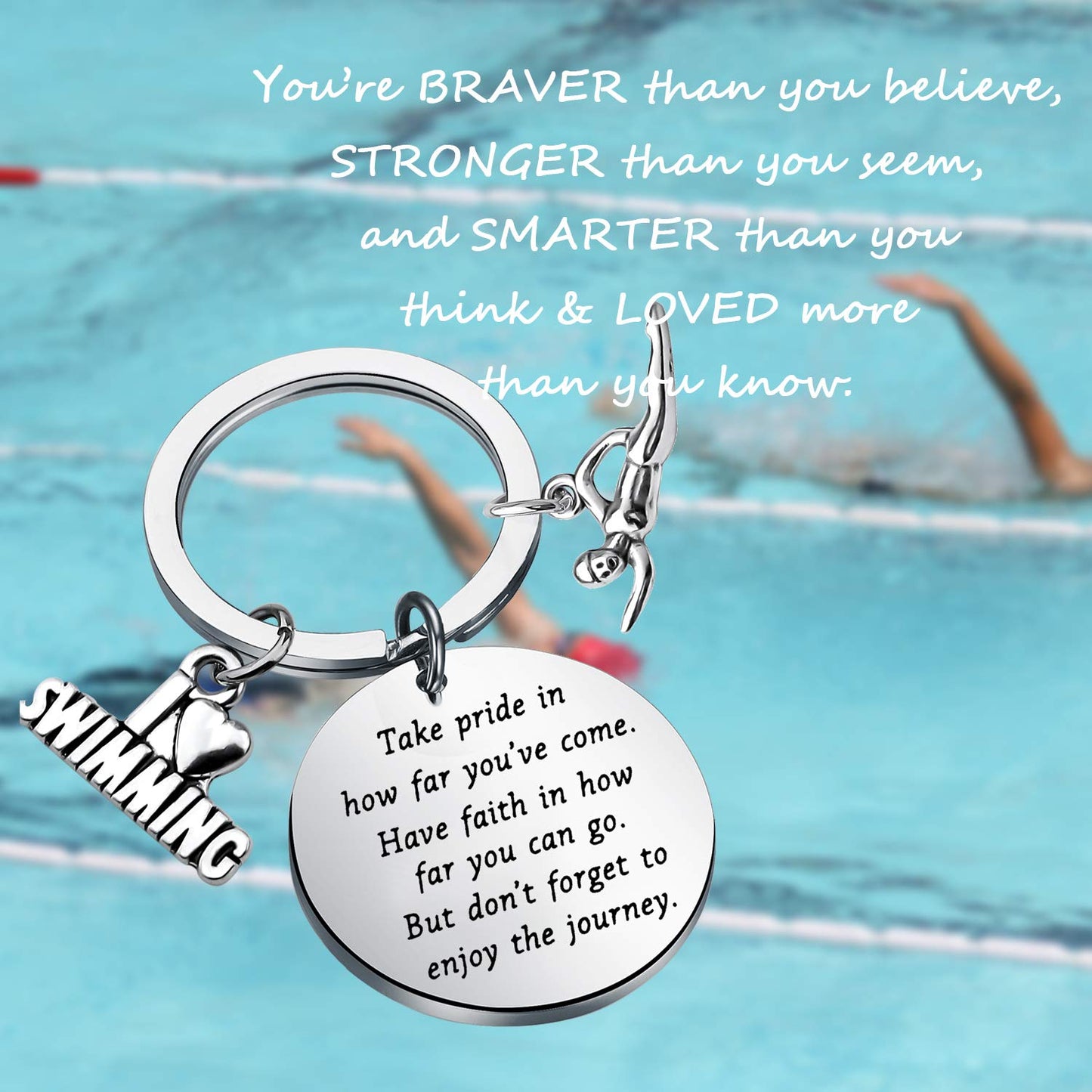 Swim Keychain I Love Swimming Lover Gift Take Pride in How Far You Have Come Swim Team Inspirational Swimmers Jewelry Gift