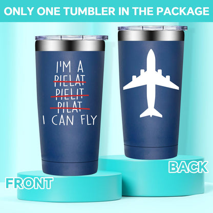 BIRGILT Pilot Gifts for Men - Aviation Gifts for Pilots - Funny Airplane Gift for Men, Women - Christmas Birthday Gift for Airplane Lovers, Aviation Lover - 20oz I Can Fly Pilot Tumbler Cup