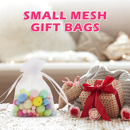 ANZNKU 50PCS White Organza Bags 3x4, Small Gift Bags Bulk for Sachet Jewelry Candy Treat, Mini Mesh Bag Drawstring Goodie Pouch for Wedding Birthday Party Favor Baby Shower & Graduation Gifts