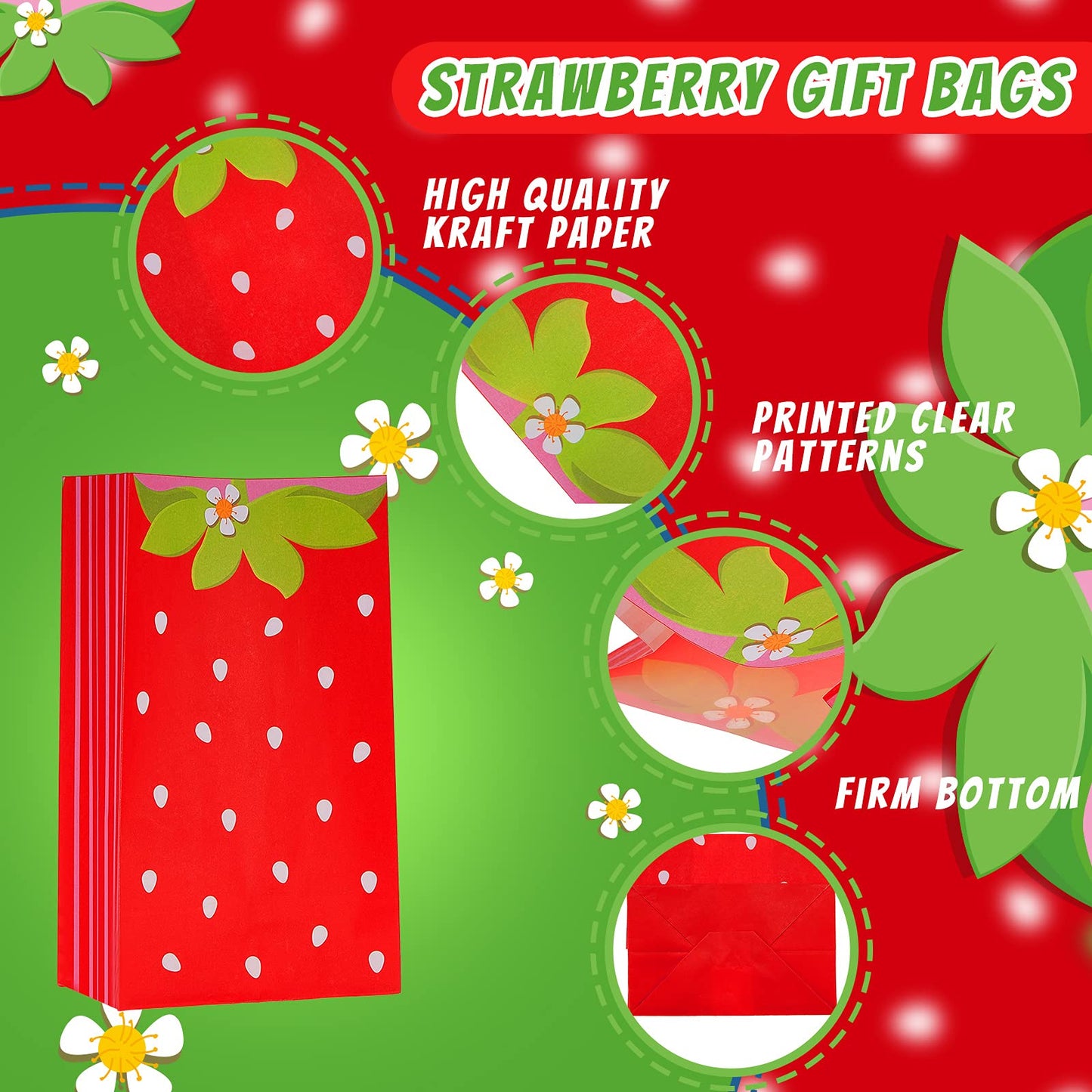 Zonon 24 Pcs Strawberry Party Favors Paper Bags Strawberry Red Candy Treat Goodie Birthday Gift Bags for Present Treat Favors Decor Birthday Summer Party Supplies