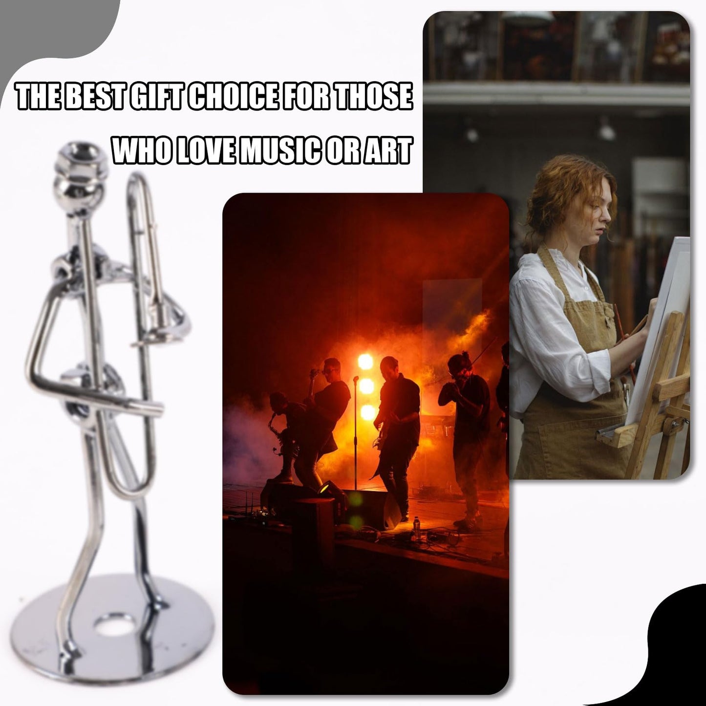 Small Iron Sculpture,Metal Musician Player,Art Figurine Decorations,Musical Man Statue Gift,Display for Home Office Desk (Trombone)