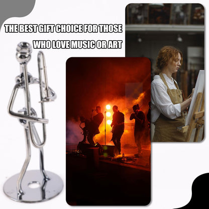 Small Iron Sculpture,Metal Musician Player,Art Figurine Decorations,Musical Man Statue Gift,Display for Home Office Desk (Trombone)
