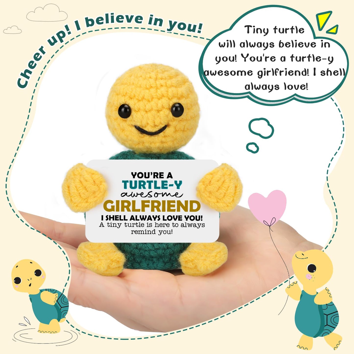 Funny Turtle Girlfriend Love Gifts, Birthday Anniversary Wedding Gift for Girlfriend Her from Boyfriend, Romantic Gift for Girlfriends Present Small Cute Handmade Crochet Decor